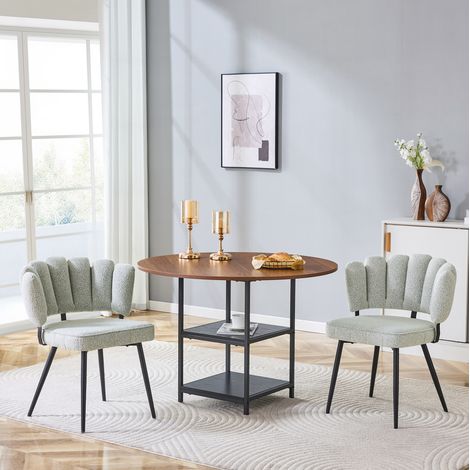 Ensemble table ronde 107 cm coloris noyer avec 2 chaises beige et double rangement (1/5)
