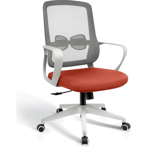 HISPANOHOGAR, silla de estudio con ruedas y altura regulable, modelo Leah, en tela roja y gris