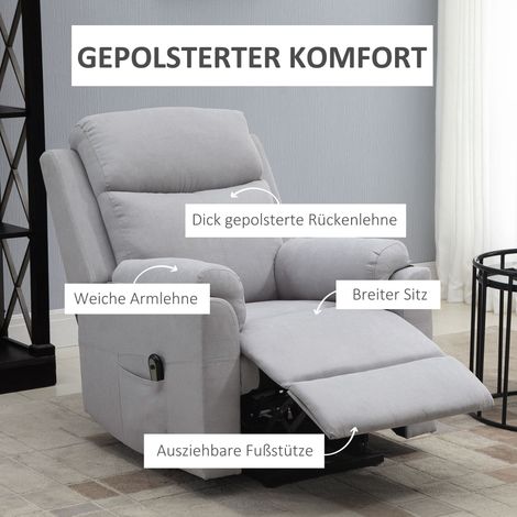 Fauteuil relax électrique avec fonction lève-personne, télécommande, poche latérale, ressorts ensachés, aspect lin, gris clair