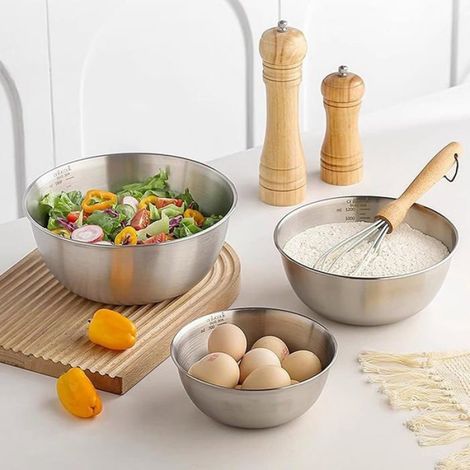 Saladier - Bol Inox - Lot De 5 Tailles Graduées - Cuisine Ménagère Et Professionnelle - 14 À 24 Cm - 0,6 À 2,6 L (1/5)