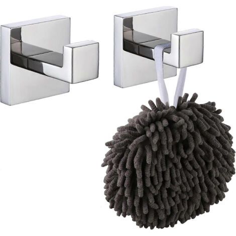Crochet mural carré pour peignoirs, lot de 2, manteaux, salle de bain, cuisine, garage, acier inoxydable 304, chrome poli (1/5)