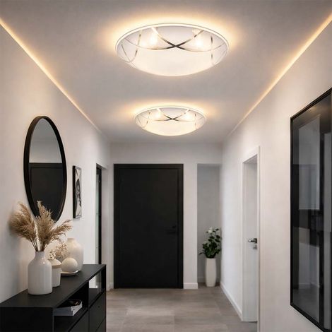 LED Deckenleuchte Glas Modern Wohnzimmerleuchte Chrom Deckenlampe Flurleuchte weiß, nickel-matt opal, 1x LED 8W 640Lm warmweiß, D 25 cm, 2er Set