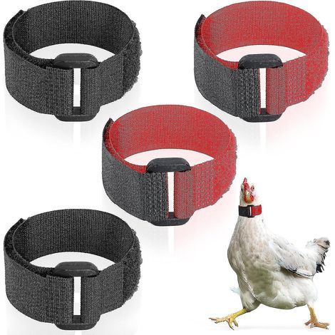 Lot de 4 colliers anti-croaissement pour coqs, colliers réglables pour poules, ceinture en nylon anti-crochet, tour de cou silencieux pour poules de compagnie (noir, rouge) (1/5)