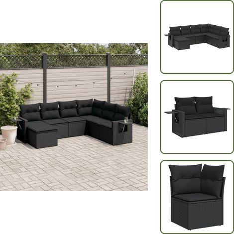 The Living Store Salon de jardin 7 pcs avec coussins noir résine tressée - Salon De Jardin - Meuble Extérieur - Set Salon - Résine Tressée - Rotin Synthétique (1/5)
