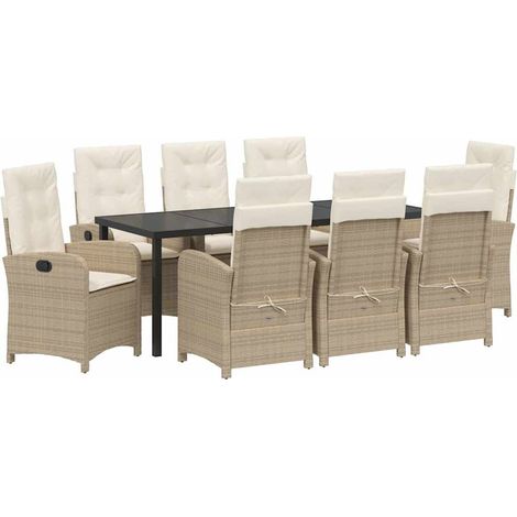 Maison Exclusive - Set da Pranzo per Giardino con cuscino 9 pcs Beige polyrattan