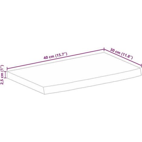 Dessus De Table - Bois Massif Manguier - Bord Vivant Rustique - 40 x 30 x 2,5 cm - Pour Table Maison Ou Commerciale - 1 Pièce (1/4)