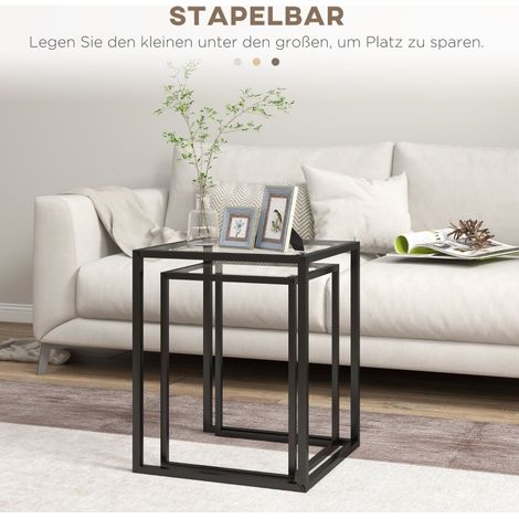 2er-Set Satztische 42x42x51 cm und 33x33x45,5 cm schwarz Hartglas Stahl MEUBLIV (1/5)