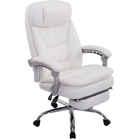 Fauteuil de bureau sur roulettes XL charge max 160 kg avec repose-pied ajustable assise en PVC blanc 100002779