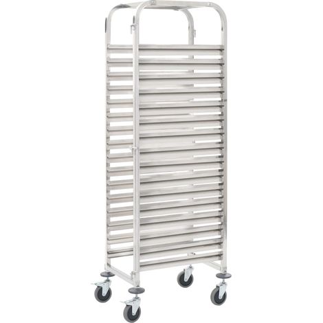 Vidaxl – Desserte de cuisine en acier inoxydable 38x55x163 cm – Chariot pour 16 plateaux – Roulettes avec freins pour mobilité silencieuse
