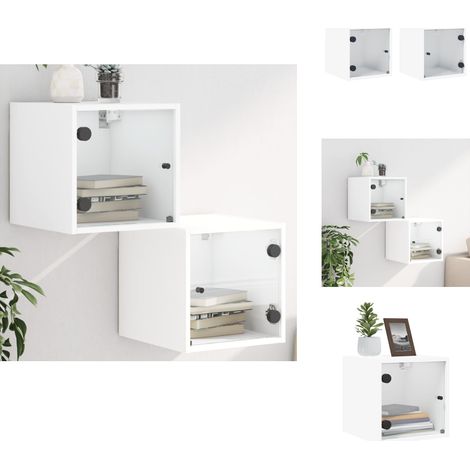 The Living Store Tables de chevet avec portes en verre 2 pcs blanc 35x37x35 cm - Rangement chambre (1/5)
