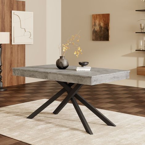 Table de salle à manger extensible, 140/180 x 80 cm, idéale pour 6 à 8 personnes, forme rectangulaire, plateau épais, pieds en métal, style épuré, pour salle à manger, cuisine ou salon, grise (1/4)