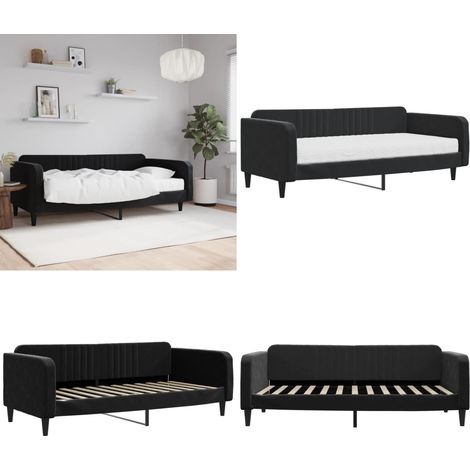Tagesbett mit Matratze Schwarz 100x200 cm Samt - Schlafsofa - Matratze (1/5)