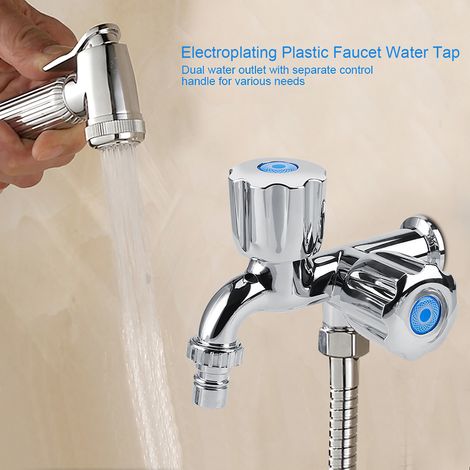 Machine à laver en par galvanoplastie robinet d'eau froide d'évier de lavabo avec Double bec et Poignée volet G1/2 plastique (1/4)