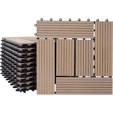 Carrelage de sol WPC balcon terrasse aspect bois 11 pièces 30x30cm 1m² décalage en teckn040005444