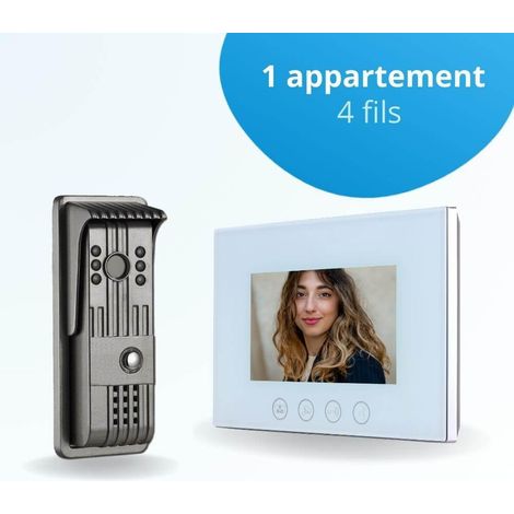Portier interphone vidéo PILI 4 Fils - 1 écran blanc 7" - avec mémoire photos