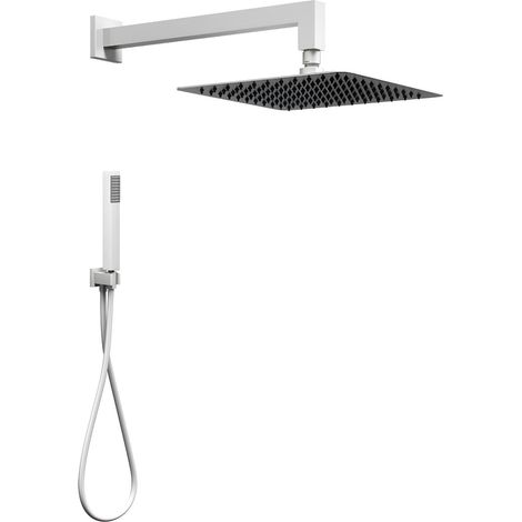 Set per doccia soffione quadro in acciaio inox 25x25 millimetri opaco tinta bianco - confezione 1 (1/5)