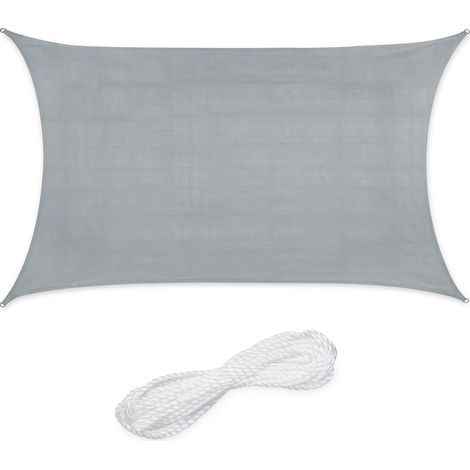Relaxdays Sonnensegel rechteckig, 2 x 3 m, HDPE-Gewebe, UV-stabilisiert, konkav, Segeltuch mit Spannseilen, hellgrau
