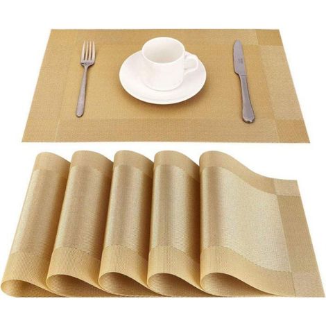 Sets de table (6 pièces) - Sets de table en plastique - Dessous de verre hydrofuges - Sets de table dorés - Résistants à la chaleur (1/5)