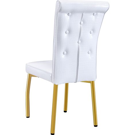 Lot de 2 chaises de salle à manger capitonnées effet peau alligator, détails cristal, pieds métal doré, cuir régénéré imperméable CHICFURN (1/5)