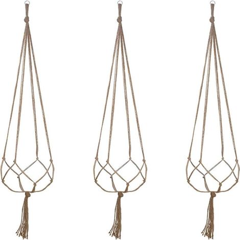 Panier Suspendu en Macramé, 3 Pièces en Corde de Coton Panier Suspendu Porte-panier pour Plantes pour Plafonds Extérieurs Intérieurs Balcons Décoration Murale (48 Pouces)