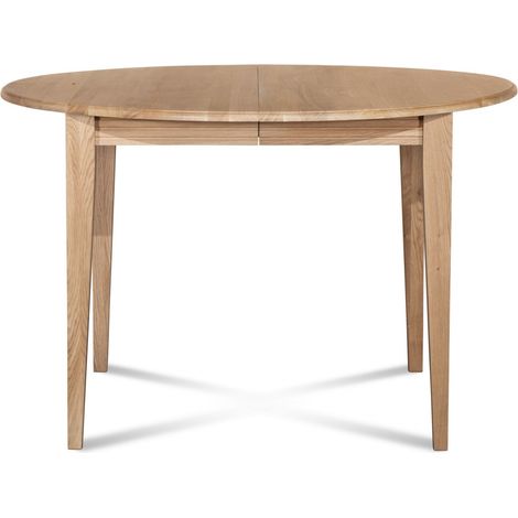 Hellin – Table ronde extensible en chêne massif D105 – 4 pieds fuselés – Allonge centrale 40cm – Extension jusqu'à 225cm – Pour salle à manger