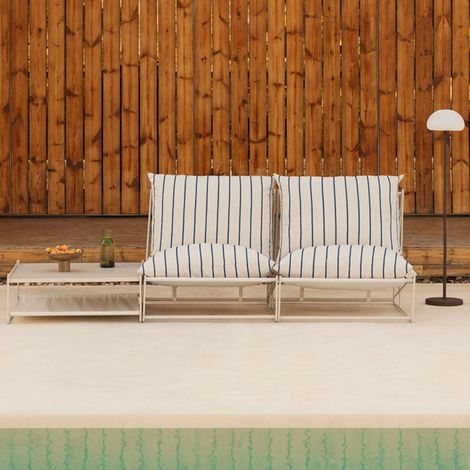 SKLUM Amaro 2-teiliges modulares Gartenset mit Sofa und umwandelbarem Beistelltisch Braun Tapioca - Dunkelblau                                  