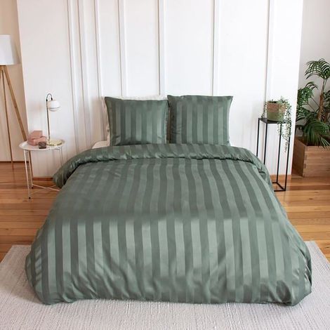 Parure de lit - CÔTÉ DÉCO - 220x240 cm - Satinée verte - 2 Taies 63x63 cm - Polyester (1/5)
