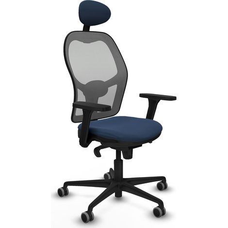 Jorquera sincro malla gris similpiel azul marino brazos 3D base nailon cabecero fijo ruedas 65mm engomada (1/5)