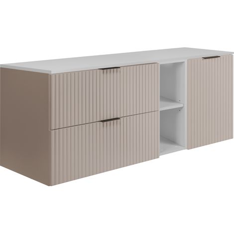 Set di mobili da bagno, Cashmere / Bianco, maniglie nere, 140 x 46 x 57 cm (1/5)
