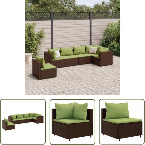 The Living Store 6-tlg. Garten-Lounge-Set mit Kissen Braun Poly Rattan - Gartengeset - Loungeset - Gartenmöbel - Rattan Möbel - Outdoor Furniture (1/5)