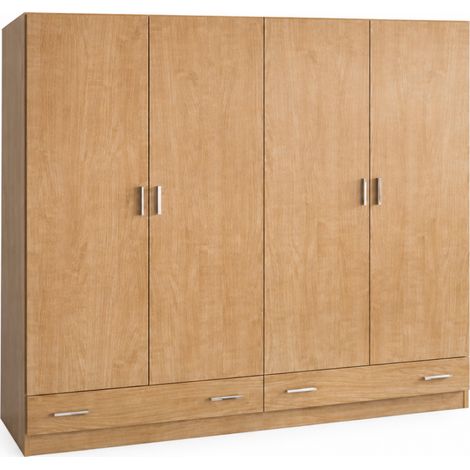Armario ropero 4 puertas abatibles 2 cajones Lorena acabado roble, 230cm(alto) 200cm(ancho) 50cm(largo) (1/4)