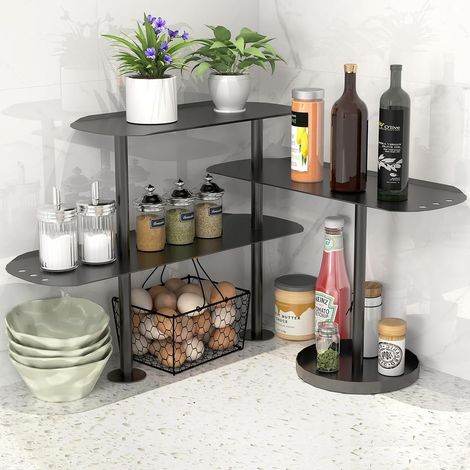 Spice Rack 3 Tier Adjustable Corner Shelf Black  Spice Rack Metal Adjustable Kitchen Storage Shelf Organizer Cupboard Holder for Countertop Kitchen Bathroom (1/5)