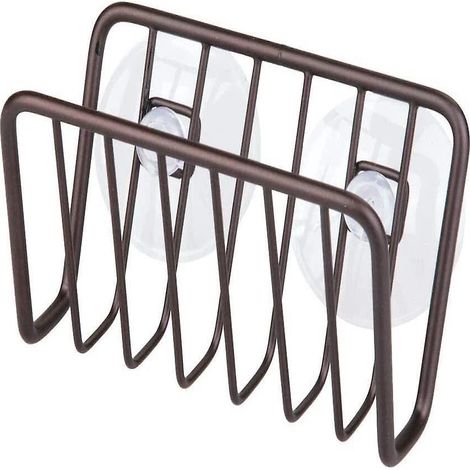Schwammhalter ohne Perforation (braun), Aufbewahrungskorb aus Edelstahl für Schwämme, Geschirrtücher usw., Abtropfkorb mit Saugnapf. (1/5)
