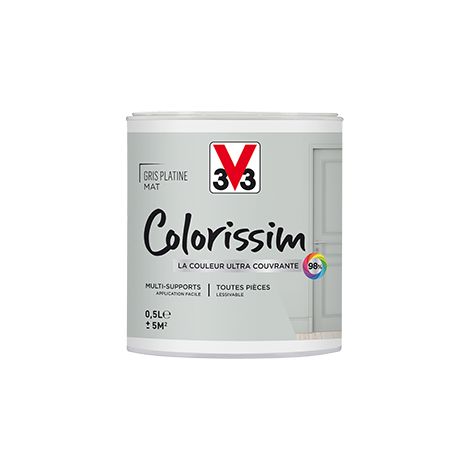 Peinture Multi-supports V33 Colorissim Mat Gris Platine 0,5 L