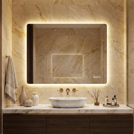 Miroir de Salle de Bain LED 60x80cm - Rétroéclairé Anti-buée Dimmable 3 Couleurs Mémoire - Montage Horizontal/Vertical - Argent (1/5)