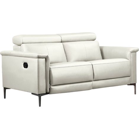 Lund-Canapé 2 places avec 1 fauteuil inclinable manuel en PU crème (1/5)