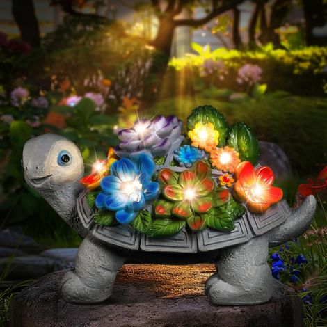 Tortue Solaire LED Jardin Statue Lumineuse, Cadeau Fête des Mères, Balcon & Terrasse (1/5)