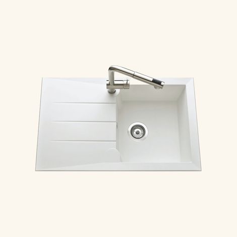 Kümbad – Évier résine blanc 81x50 cm – 1 bac réversible avec égouttoir – Bonde et siphon inclus – Pour meuble sous évier 50 cm minimum (1/5)