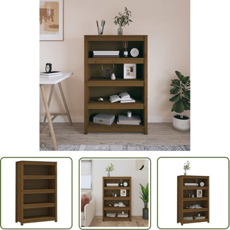 The Living Store Bibliothèque Marron miel 80x35x126 cm Bois de pin massif - Bibliothèque - Meuble Rangement - Étagère - Armoire À Livres - Bibliothèque Design (1/5)
