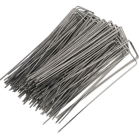 Lot de 100 piquets de jardin en U en acier galvanisé, broches paysagères pour géotextile, gazon, décorations, épaisseur 2.5mm (1/5)