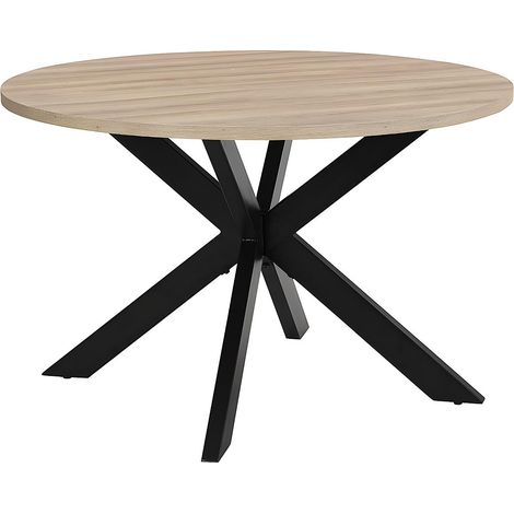 Vente-Unique – Table extensible TILKI 4 places – MDF laqué chêne et métal noir – Dimensions 120x120 cm – Idéale pour repas conviviaux (1/4)