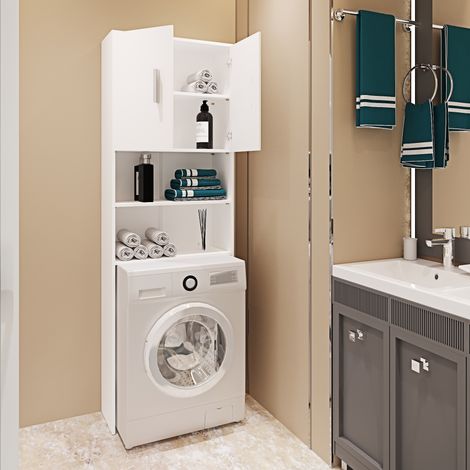 Mobile Sopra Lavatrice Asciugatrice Armadio Mobiletto Bagno Mobili Salvaspazio Scaffale In Legno Armadietto Da Incasso A Colonna Con Ante Per Lavanderia Coprilavatrice Bangor 190 x 26 x 64 Cm Bianco (1/5)