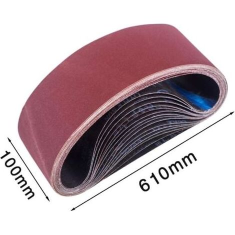 Banda abrasiva de 100 x 610 mm – Paquete de 15 unidades – Granos surtidos 80/120/150/240/400 – Para lijar madera dura y aglomerado (1/5)