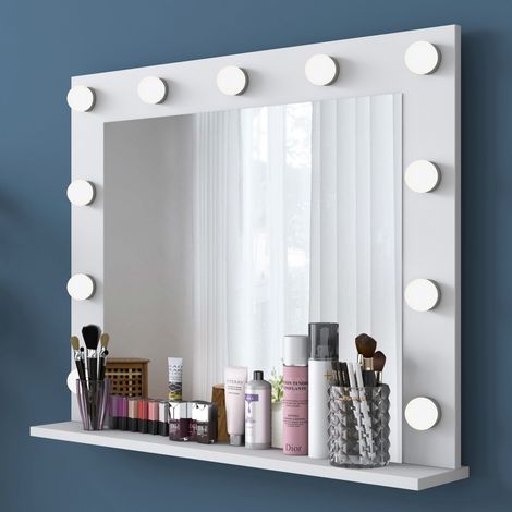 Espejo Stor, con Estante y Bombillas, Rectangular, de Pared, 90x72h cm Blanco (1/5)