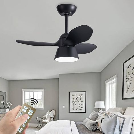 Ventilateur de plafond de 80 cm avec lumière et télécommande, Lampe de ventilateur de plafond à LED à intensité variable, 6 vitesses, minuterie, noir (1/5)