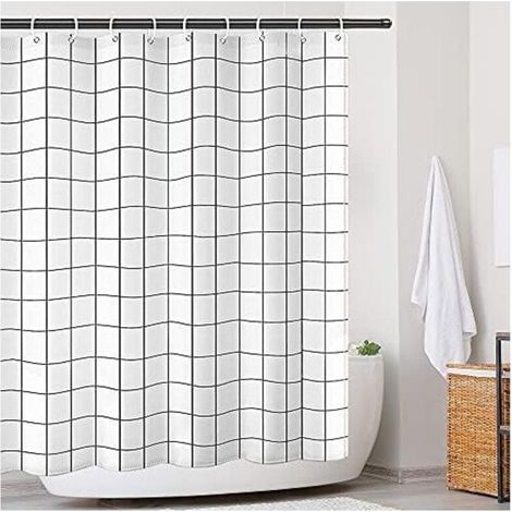 Cortina de ducha impermeable de secado rápido con dobladillo lastrado, cortina de baño lavable de poliéster con 12 ganchos - Crezuo (1/4)