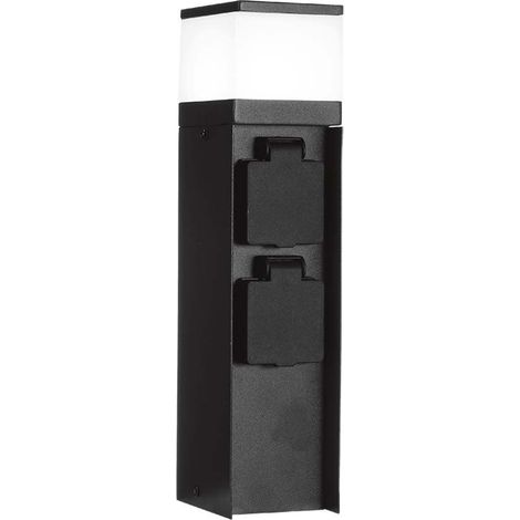 V-TAC Stehleuchte mit 2 16A-Schuko-Steckdosen aus Edelstahl für den Garten 30 cm mit G9-Strahlerhalterung, schwarze Farbe IP44 – 23403 (1/5)