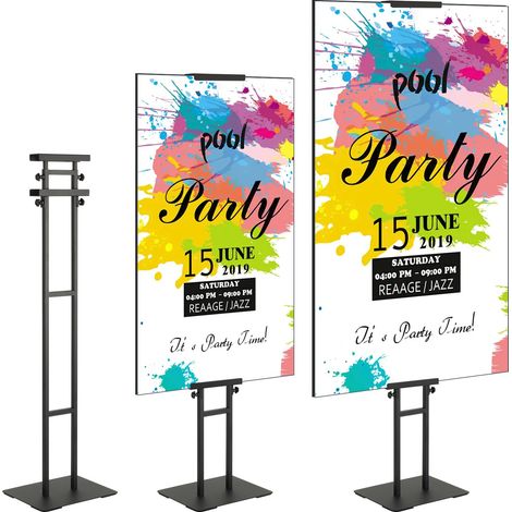 Porte-Affiche 10-190,5 mm Hauteur Réglable Présentoir sur Pied Double-face Panneau d'Affichage en Aluminium avec Base Métallique Stable pour Menu Information Mariage Restaurant Musée Magasin (1/5)