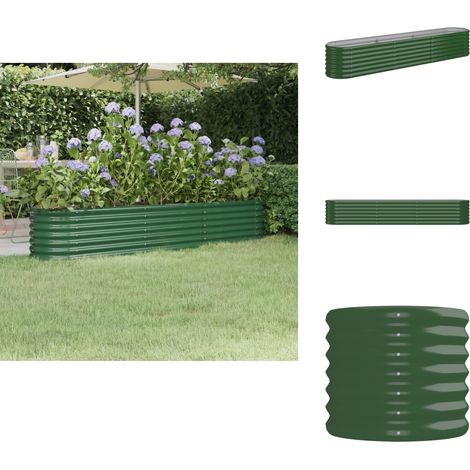 Lit surélevé de jardin Acier enduit de poudre 224x40x36 cm Vert - Jardinière Surélevée - Bac À Fleurs - Pot De Fleurs Extérieur - Décoration Jardin - Plante Extérieure (1/5)