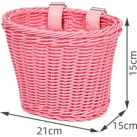 Cesta rosa para bicicleta de 21 x 15 x 15 cm, para montaje delantero, fabricada en material PE, ajustable, apta para niños. (1/3)